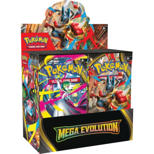 Mega Evolution Booster Box od lewej strony